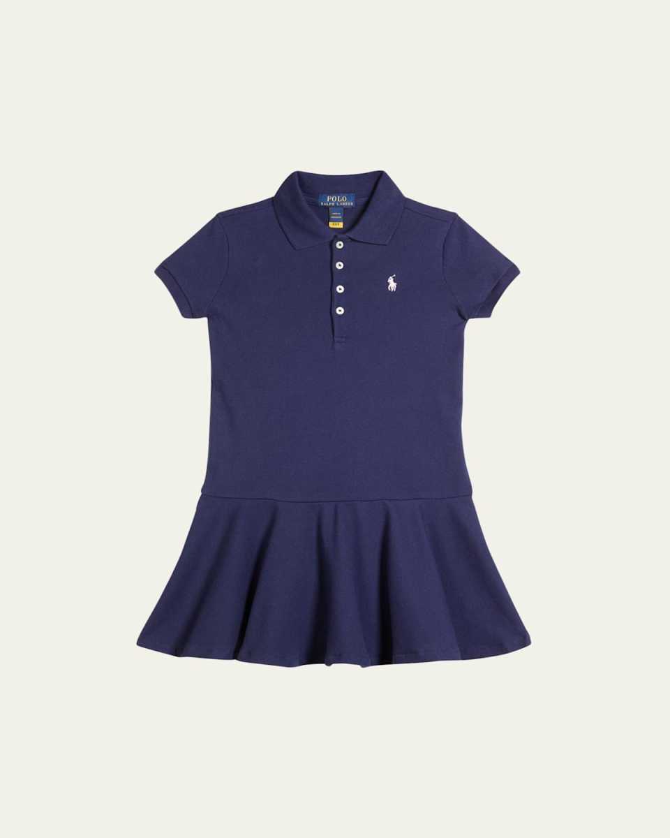 Girl's Logo Embroidered Drop-Waist Polo Dress, Size 2-